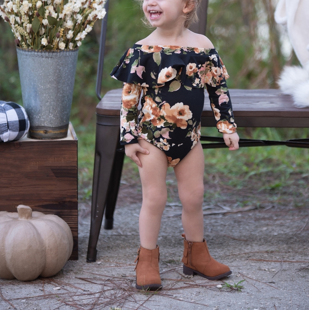 24M Off the Shoulder Ruffle Romper Bodysuit
